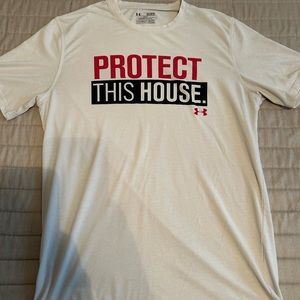 Under Armour, white tshirt Protect This House. Size L